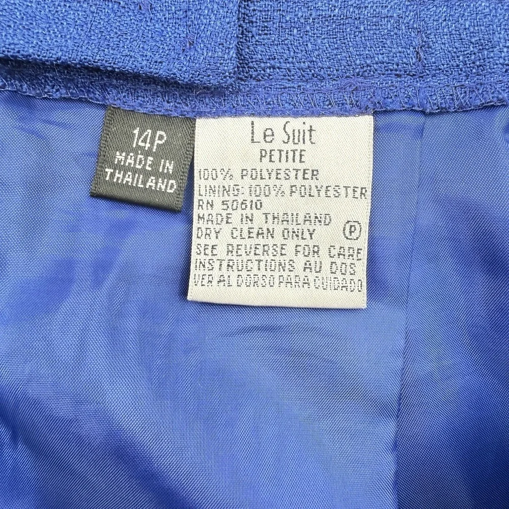 Le Suit Petite 14P Blue 2‎ Pc Skirt Suit Set Career Office Lined Short Sleeve